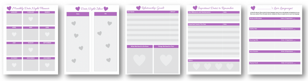 love and relationships Planner Pages
