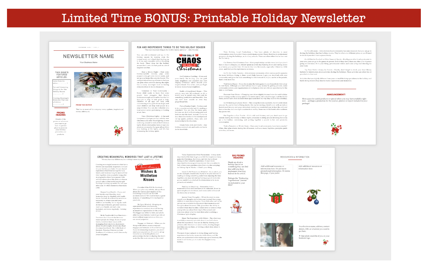 Printable Bonus Holiday Newsletter