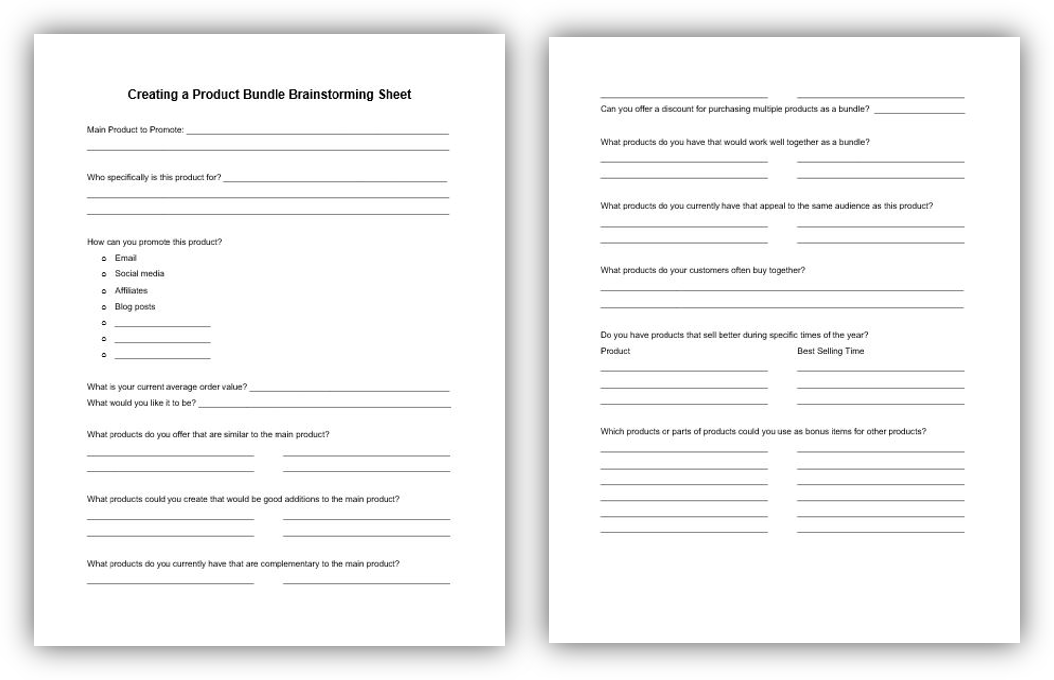Creating a Product Bundle Brainstorming Worksheet