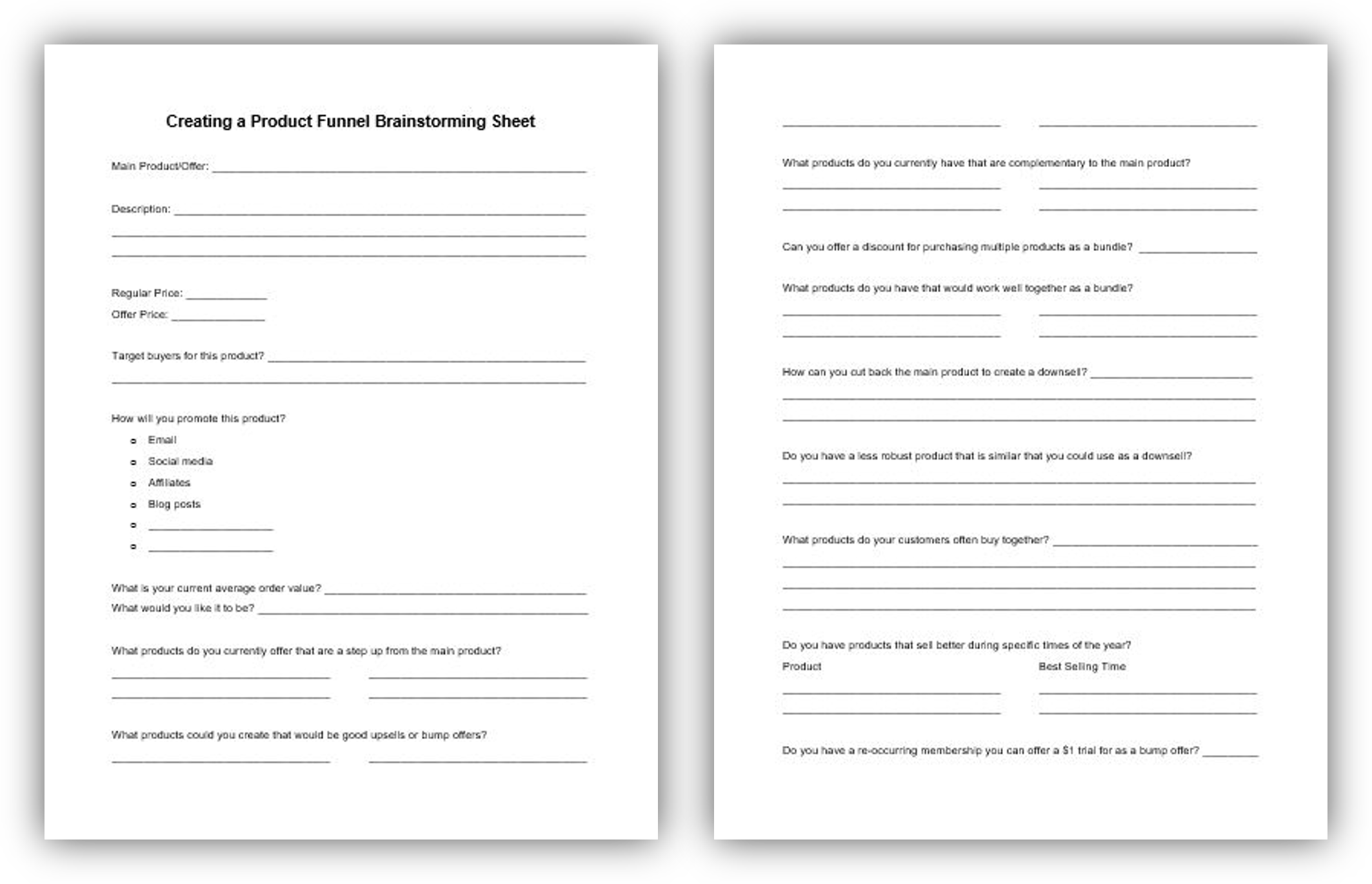 Creating a Product Funnel Worksheet