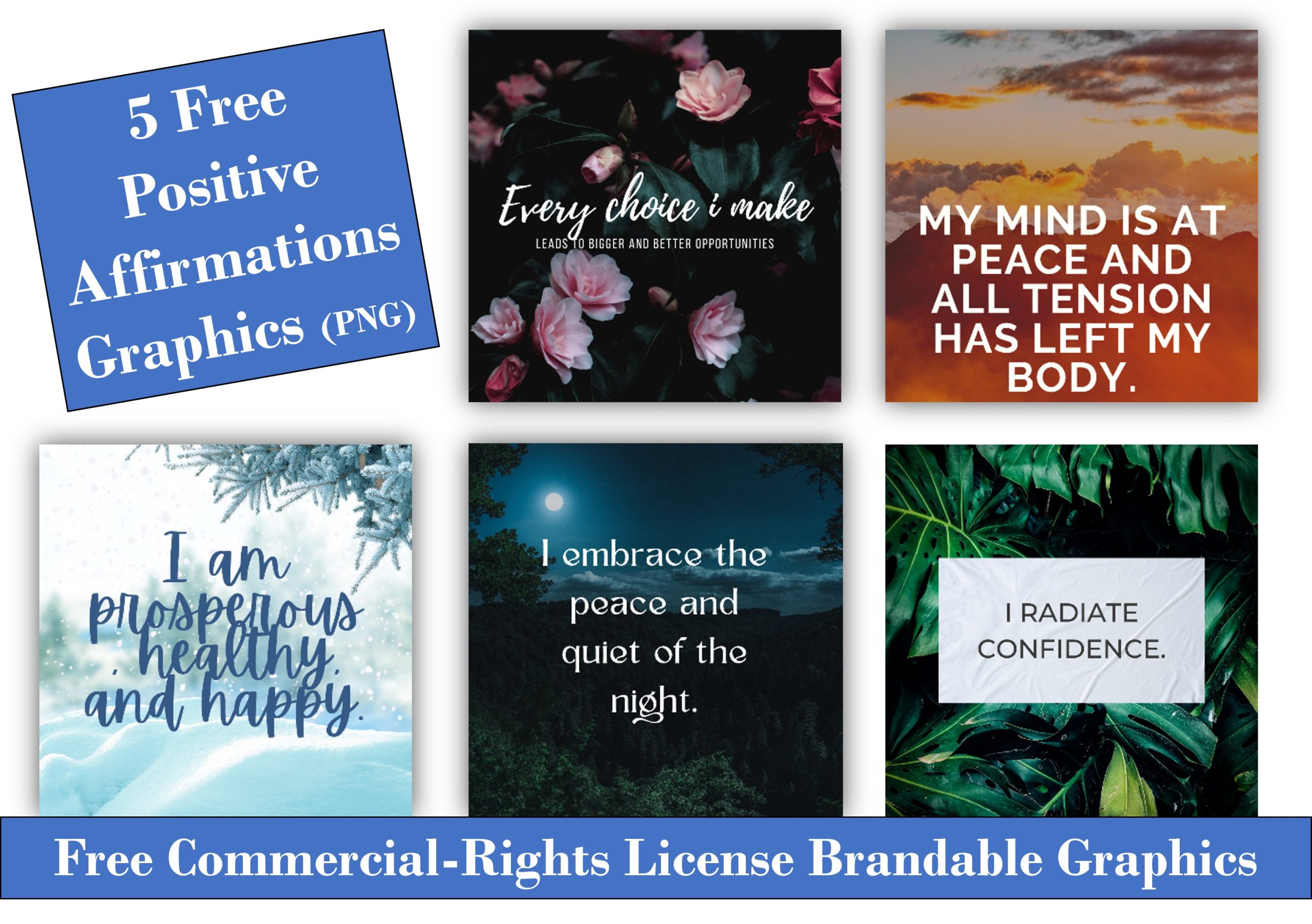 Free 5 Pack of Affirmation Graphics PLR