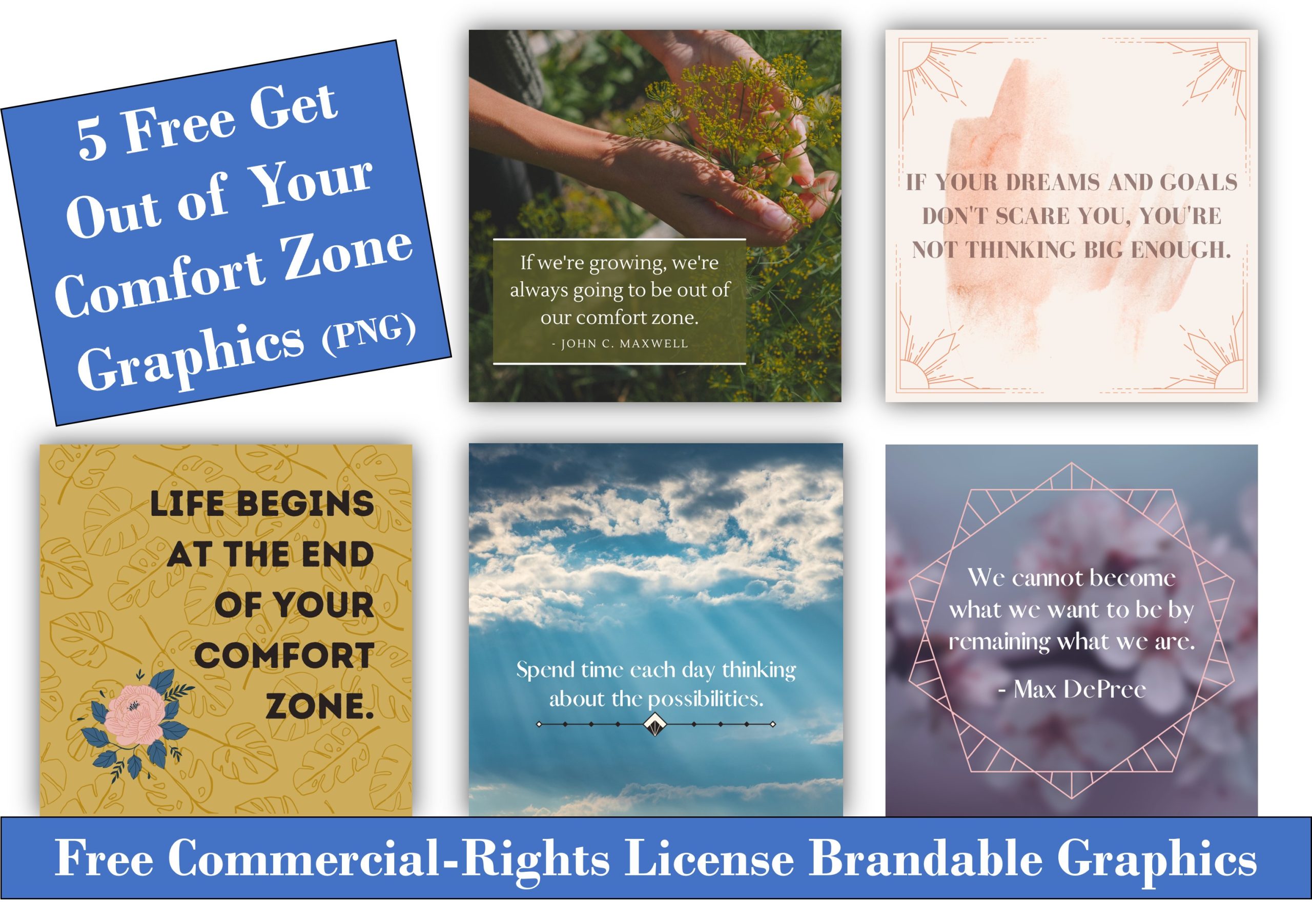 5 Free Get Out of Your Comfort Zone Graphics with Commercial-Use PLR Rights