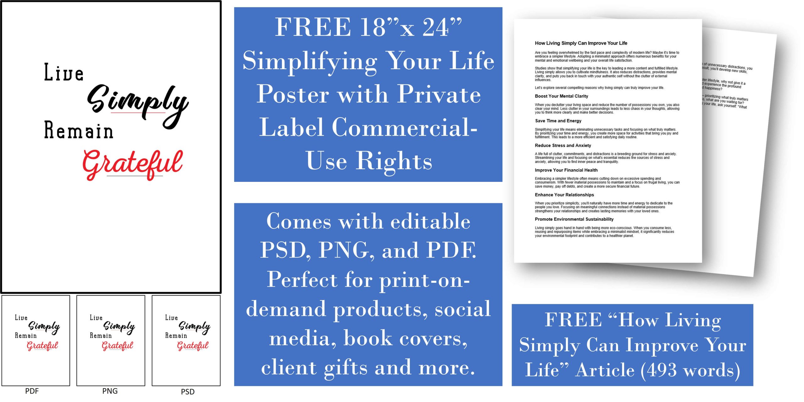 Free Simplifying Your Life Article and Poster PLR