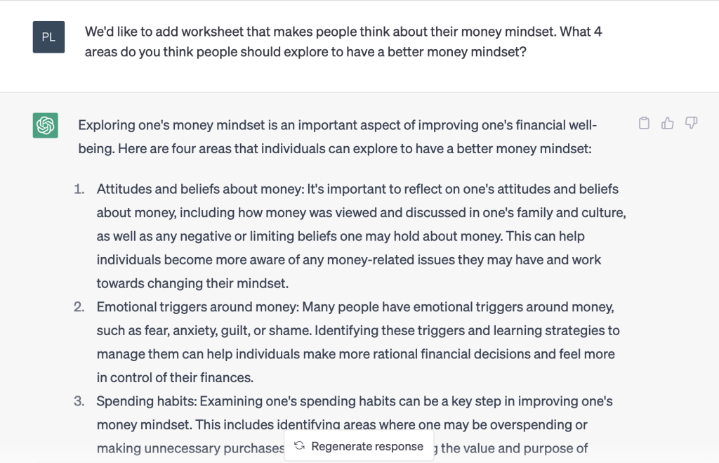 ChatGPT explores money mindset questions