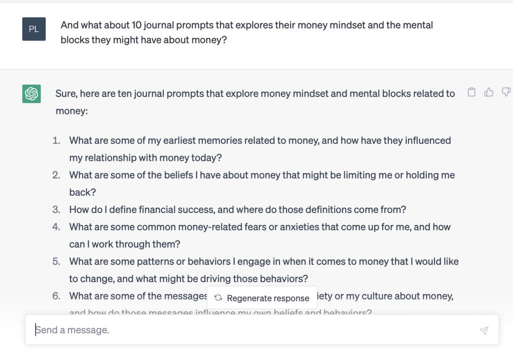 ChatGPT comes up with money mindset journal prompts