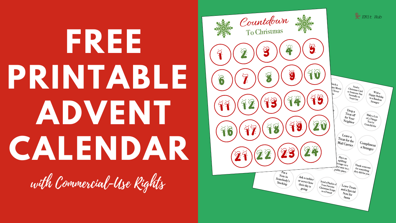 Free Printable Advent Calendar With PLR Rights | Entrepreneur's Kit Hub